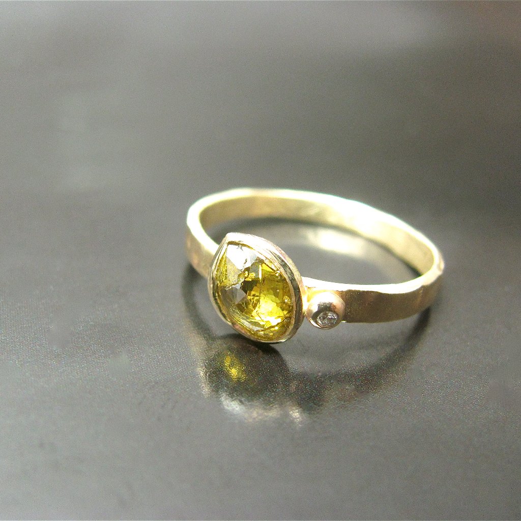 Engagement Ring. 14k Solid Yellow Gold Ring Set With 0.33ct Drop-Shaped Diamonds